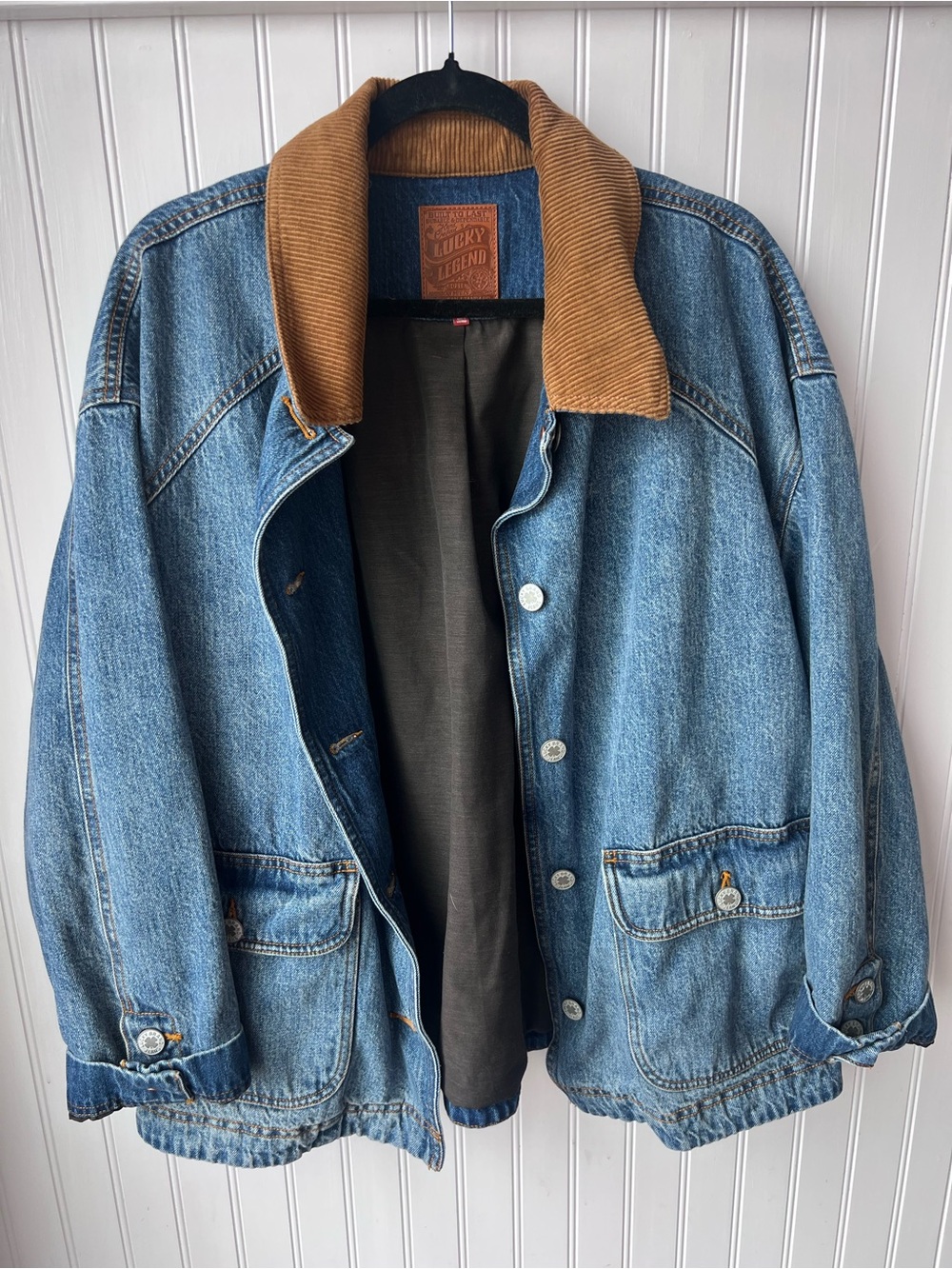 Lucky Brand Blue Denim Jacket with Brown Corduroy Collar